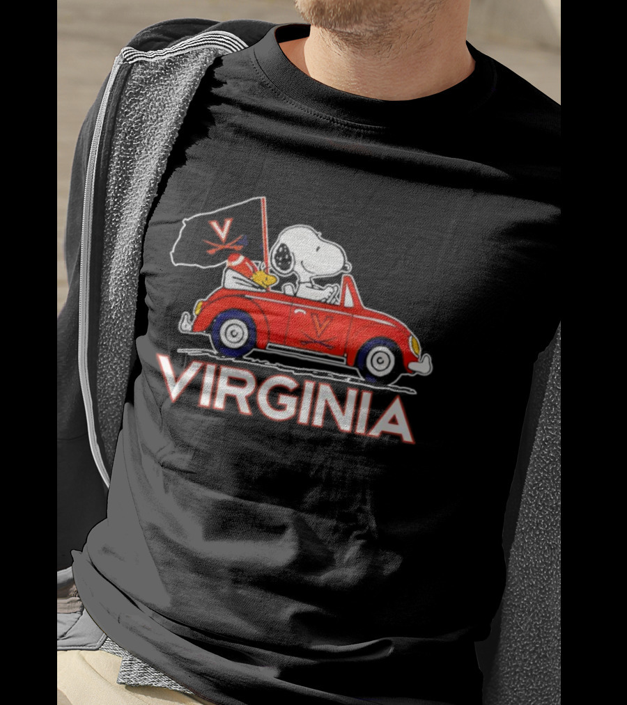 Virginia Tech Snoopy Woodstock Driving Red Car With Flag T-Shirt