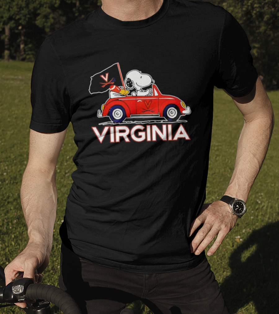 Virginia Tech Snoopy Woodstock Driving Red Car With Flag T-Shirt