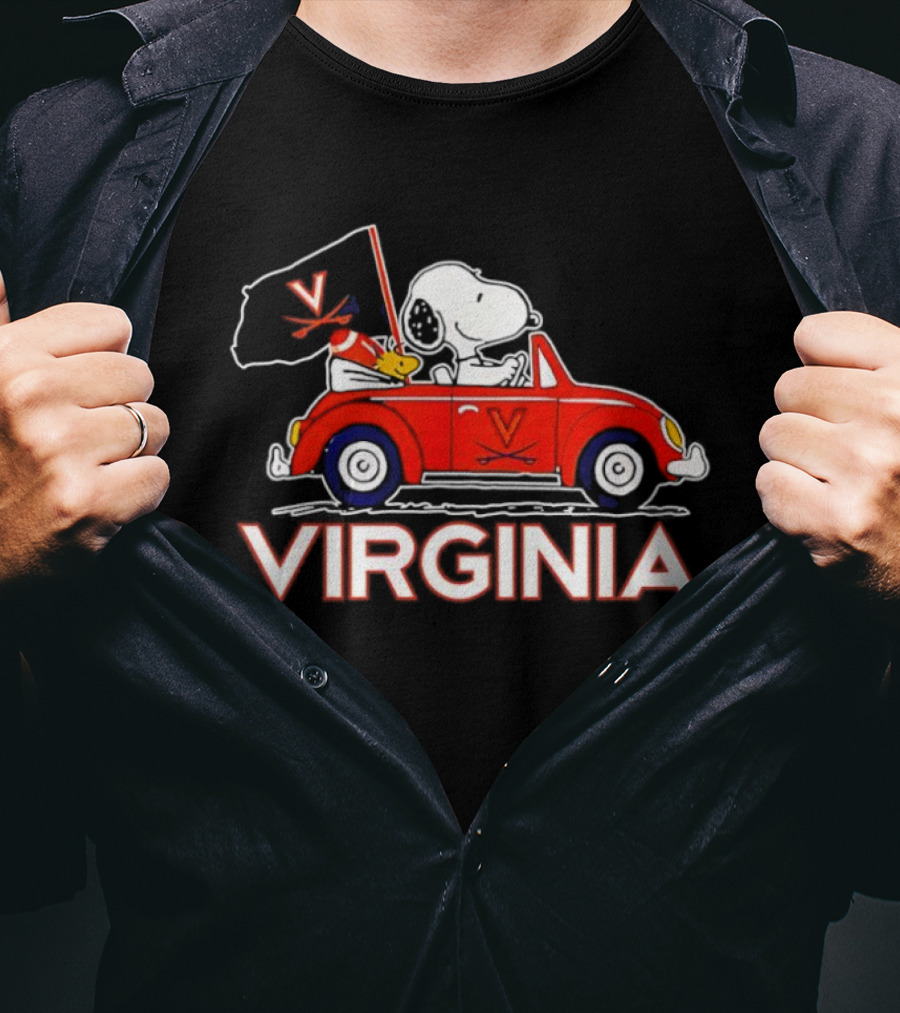 Virginia Tech Snoopy Woodstock Driving Red Car With Flag T-Shirt