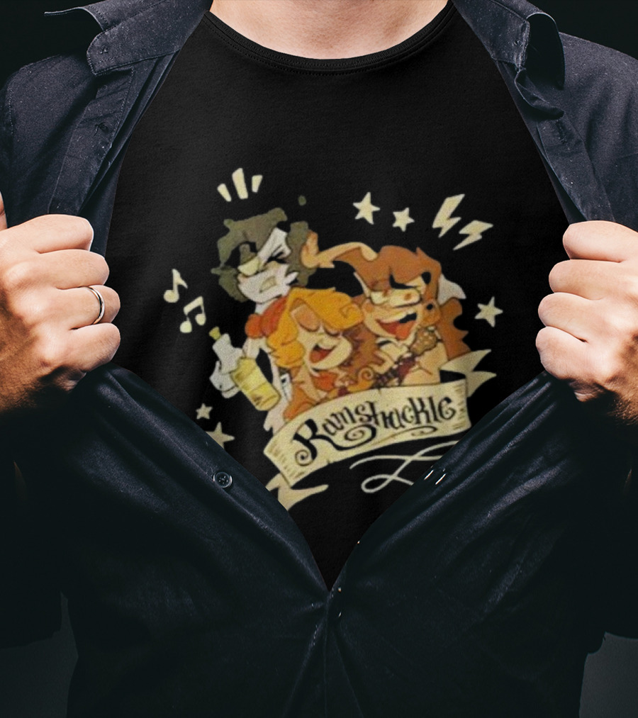 Zeddyzi Ramshackle Trio Cartoon Characters With Music And Stars T-Shirt