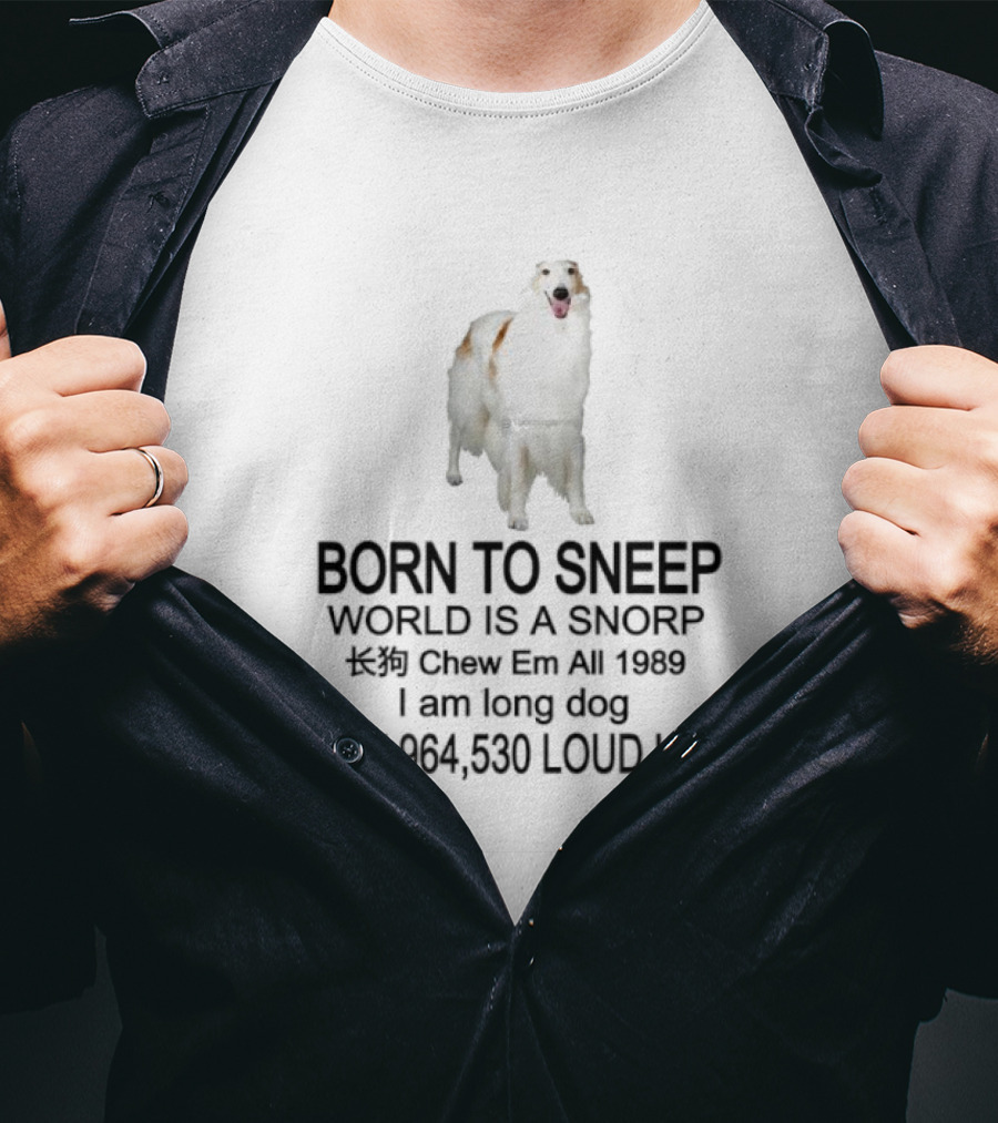 Borzoi Dog Born To Sneep World Is A Snorp I Am Long Dog T-Shirt