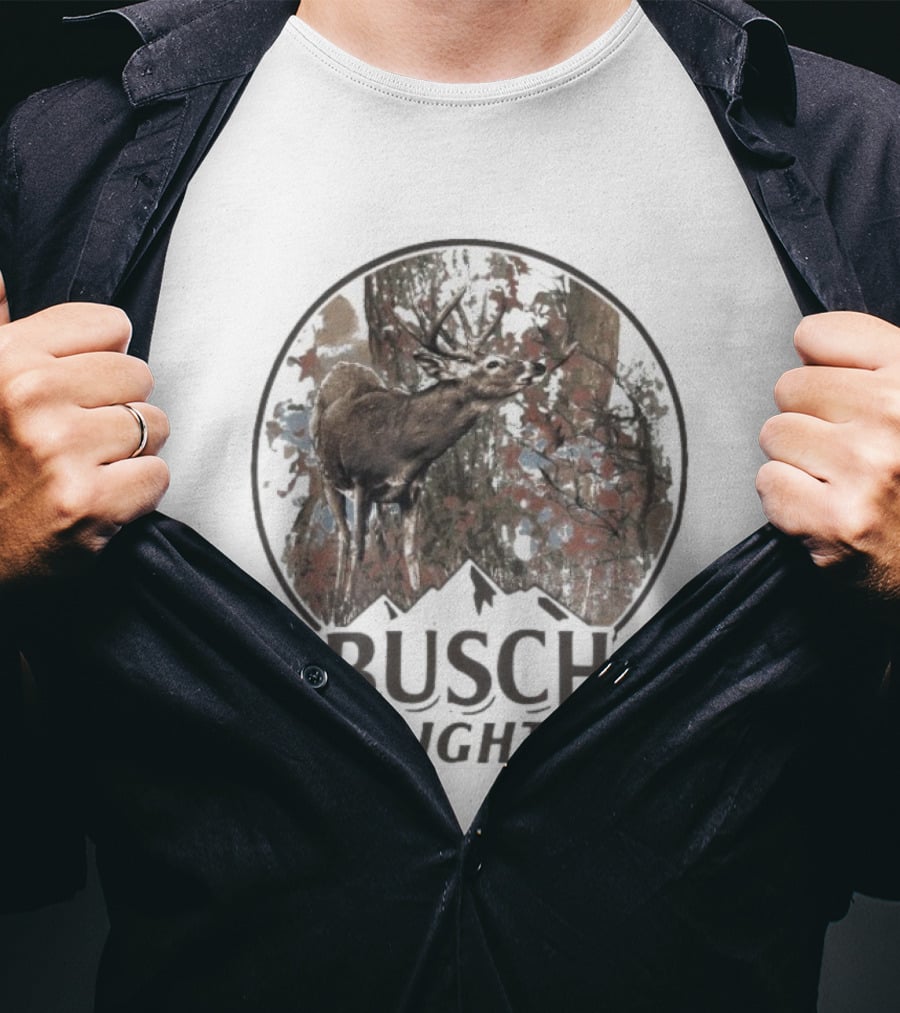 Busch Light Buck Deer In Forest Woods Scene T-Shirt