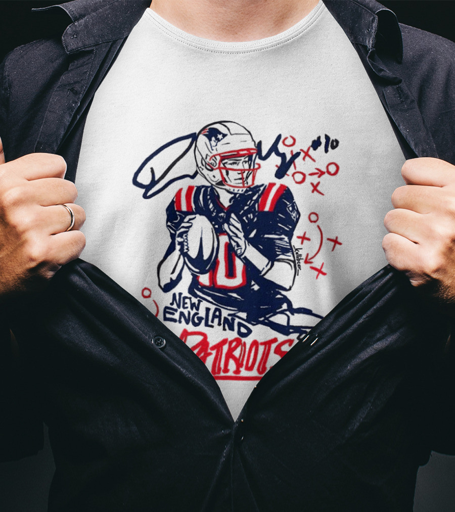 Drake Maye New England Patriots Quarterback XOXO Playbook T-Shirt