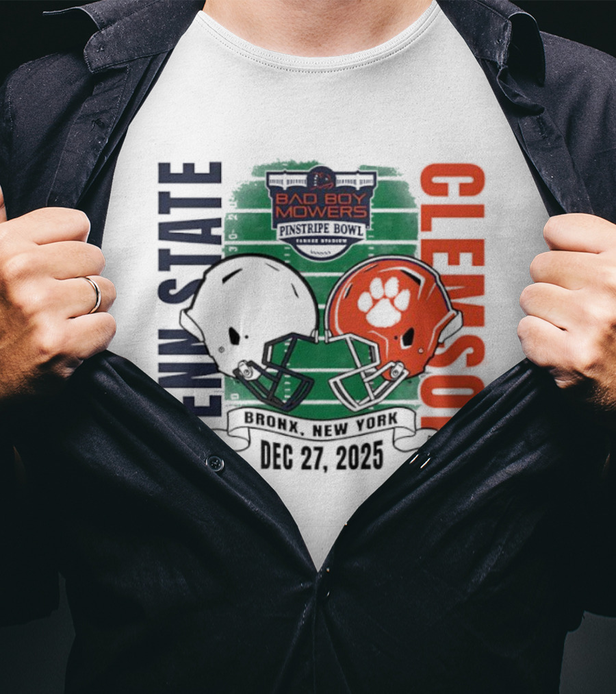 Clemson Vs Penn State Bad Boy Mowers Pinstripe Bowl 2025 Dueling Helmets T-Shirt