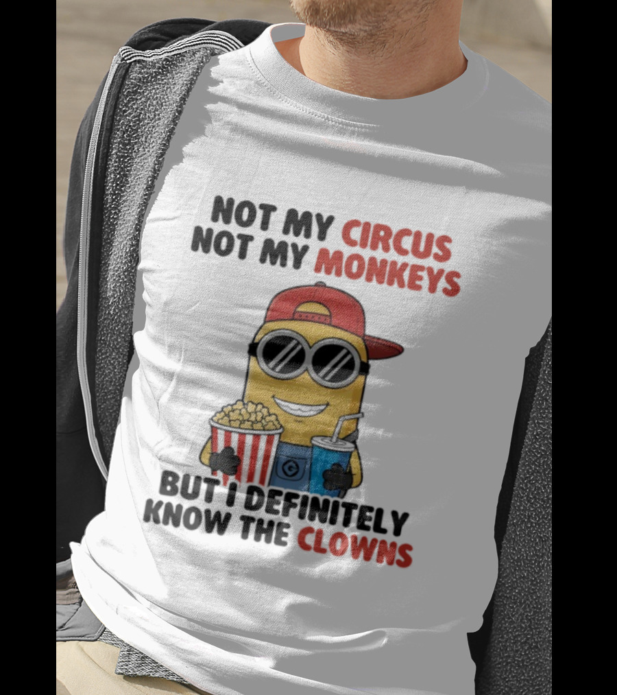 Circus Monkeys Clowns Minion With Popcorn And Drink T-Shirt