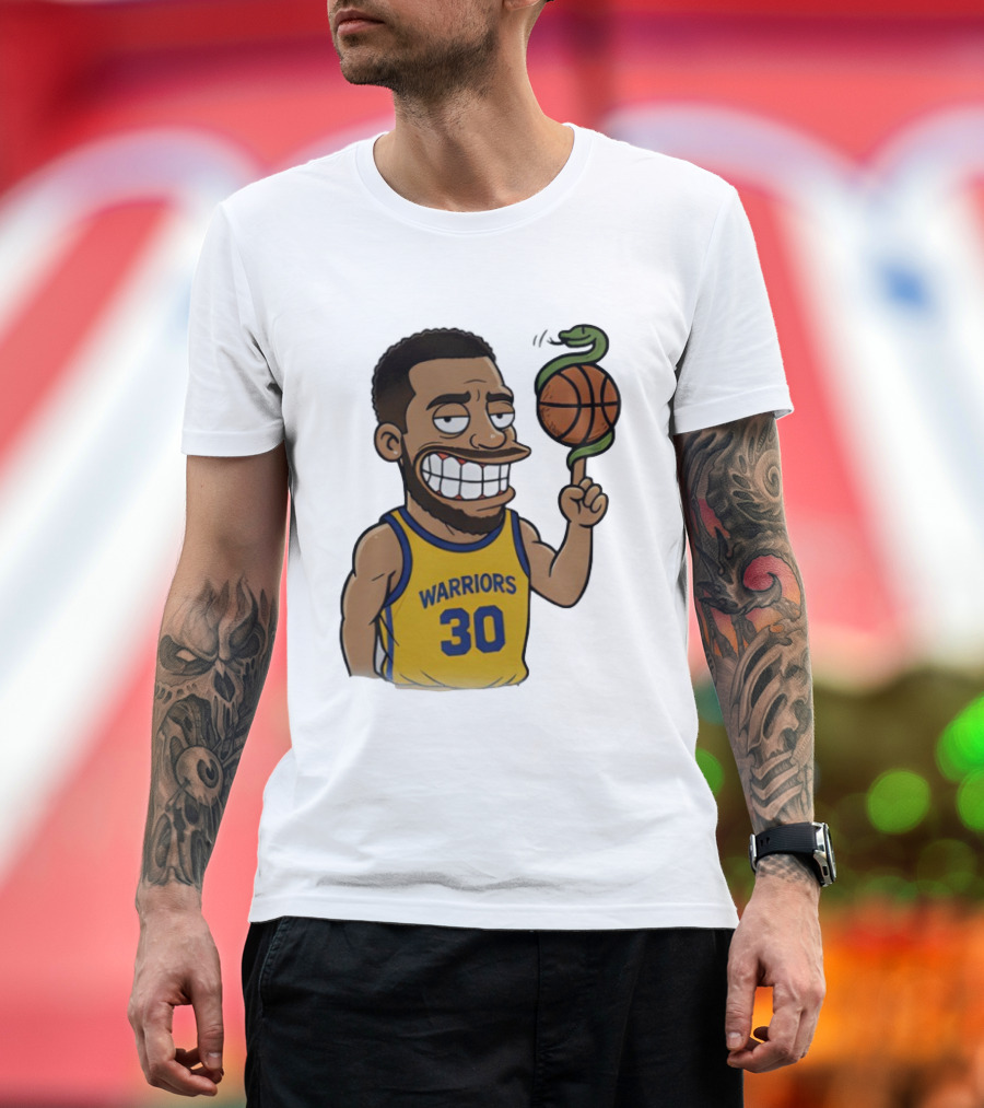 Warriors 30 Steph Curry Cartoon Snake Basketball T-Shirt