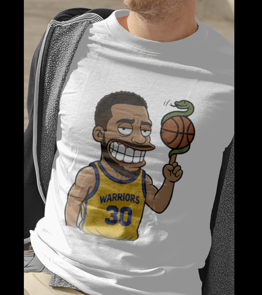 Warriors 30 Steph Curry Cartoon Snake Basketball T-Shirt