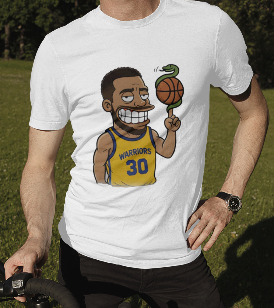 Warriors 30 Steph Curry Cartoon Snake Basketball T-Shirt