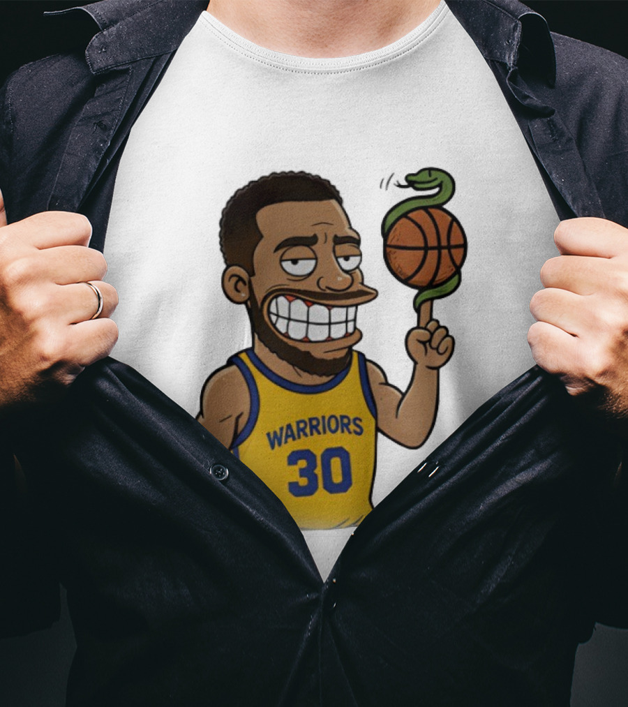 Warriors 30 Steph Curry Cartoon Snake Basketball T-Shirt