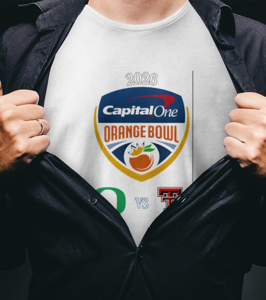 Oregon Ducks Vs Texas Tech Red Raiders 2026 Capital One Orange Bowl Matchup T-Shirt