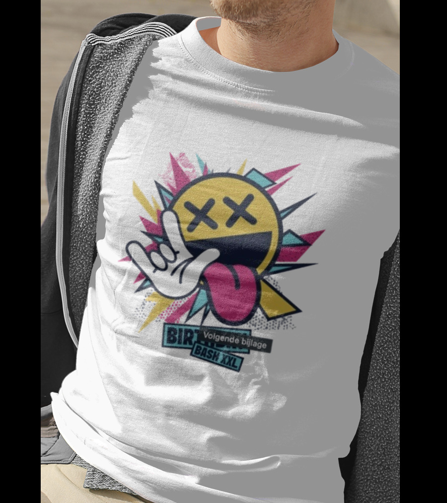 Pat B Birthday Bash XXL Smiley Face Lightning Rock Gesture Tongue Out T-Shirt