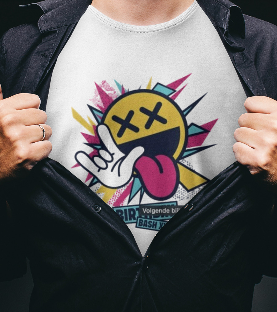 Pat B Birthday Bash XXL Smiley Face Lightning Rock Gesture Tongue Out T-Shirt