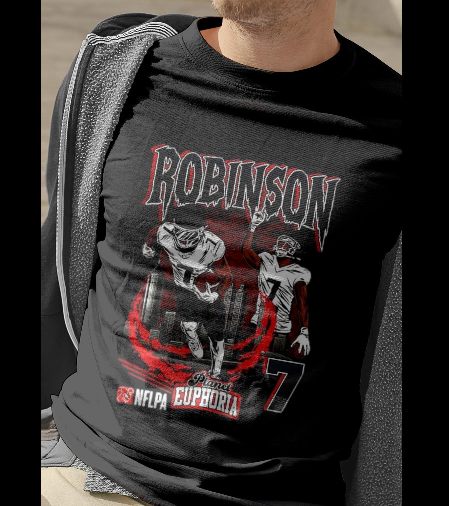 ```Bijan Robinson Atlanta Falcons Number 7 Skyline Planet Euphoria``` T-Shirt