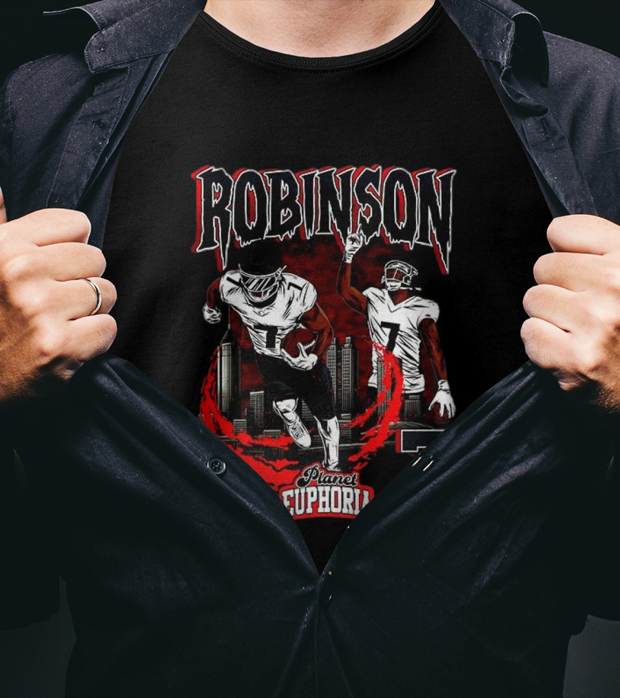 ```Bijan Robinson Atlanta Falcons Number 7 Skyline Planet Euphoria``` T-Shirt