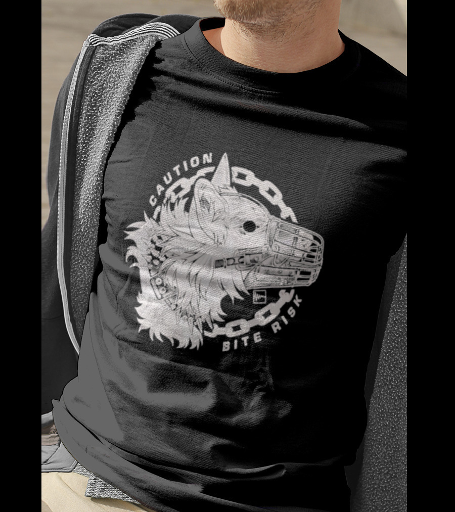 Caution Bite Risk Dog Muzzle Chain T-Shirt