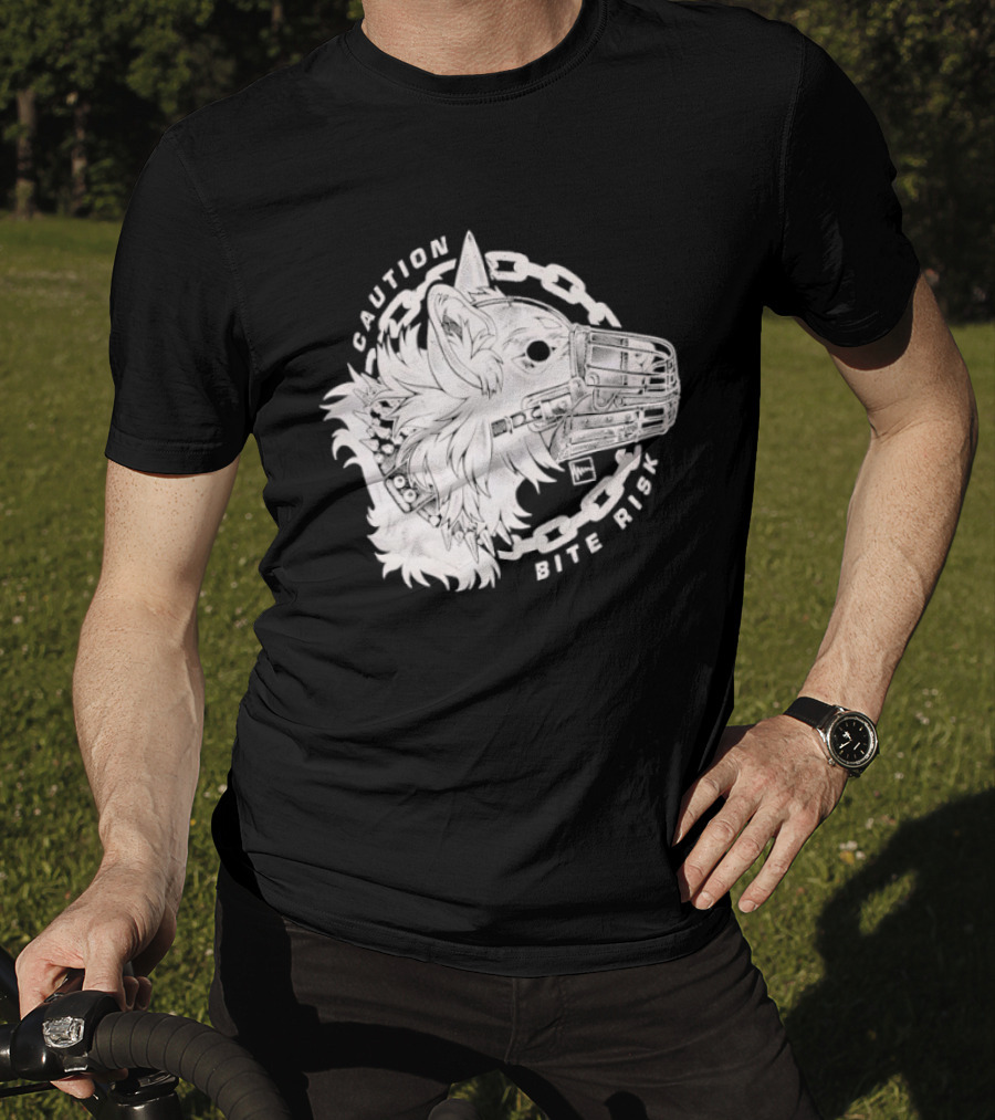 Caution Bite Risk Dog Muzzle Chain T-Shirt