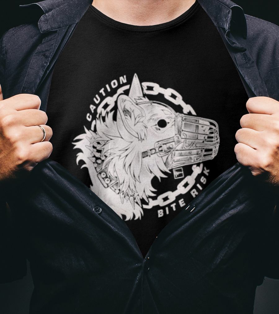 Caution Bite Risk Dog Muzzle Chain T-Shirt