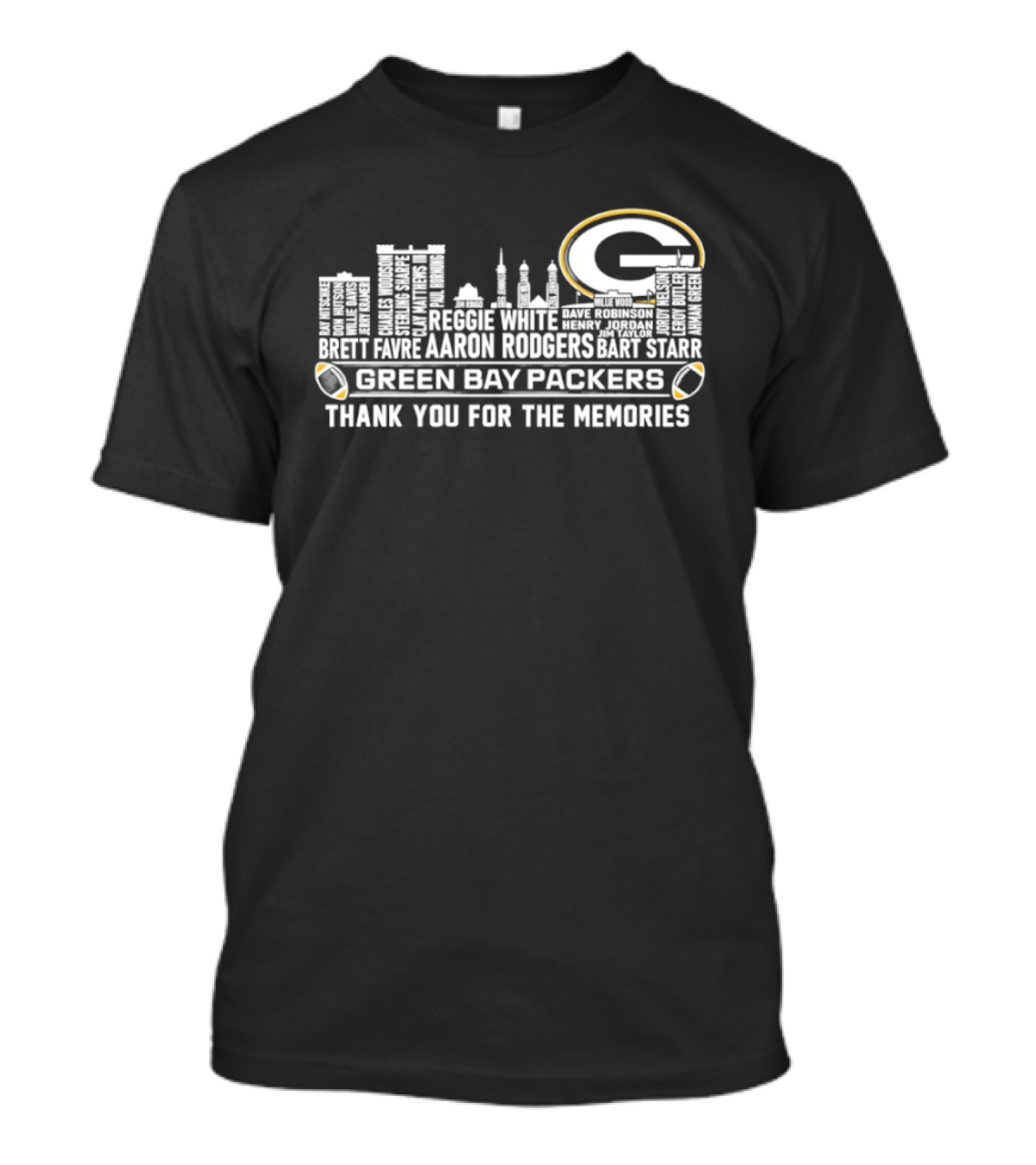 Green Bay Packers Aaron Rodgers City Skyline Thank You For The Memories T-Shirt