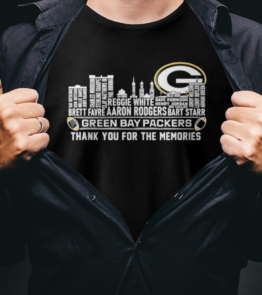 Green Bay Packers Aaron Rodgers City Skyline Thank You For The Memories T-Shirt