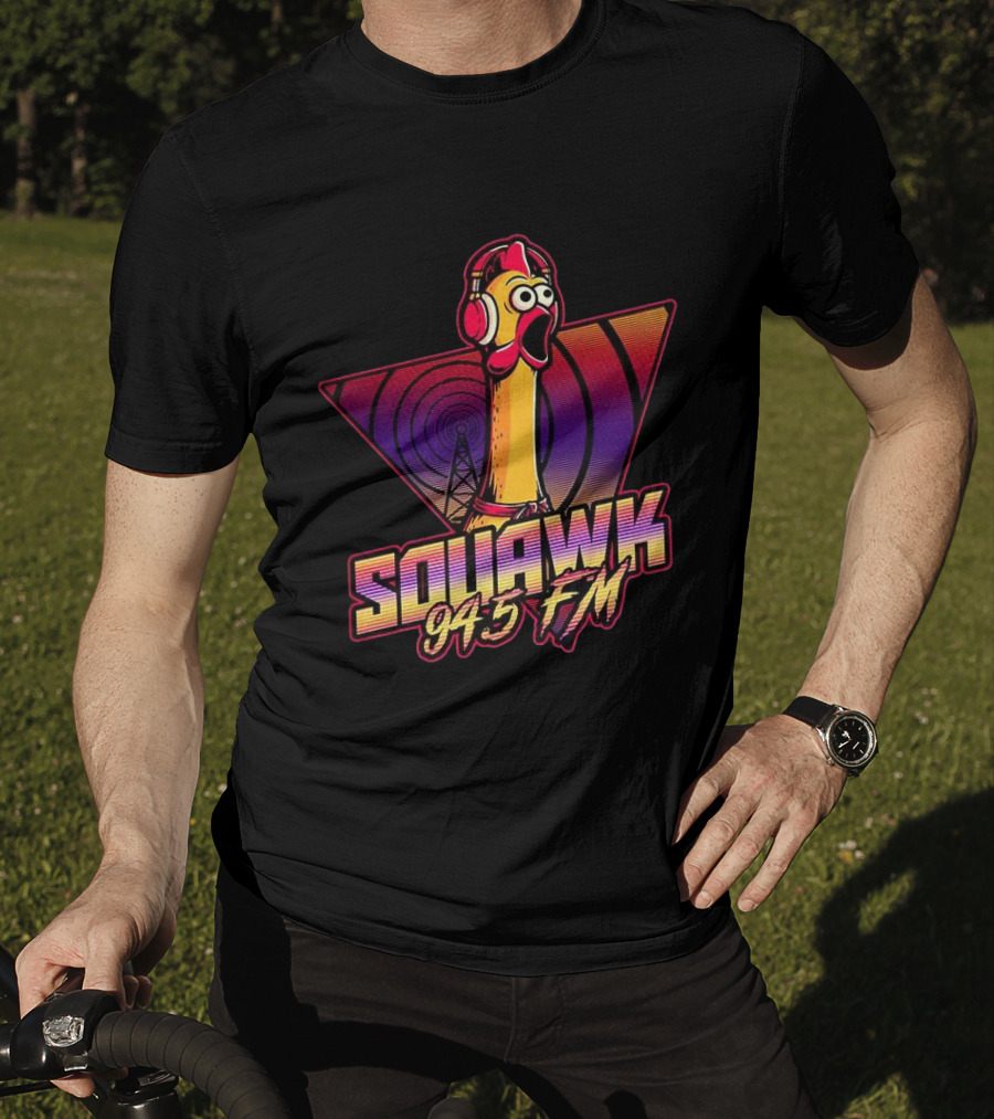 SQUAWK 94.5 FM Chicken Vaporwave Radio Triangle T-Shirt