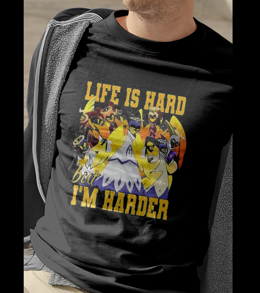 Hazbin Hotel Life Is Hard But I'm Harder Yellow Characters T-Shirt