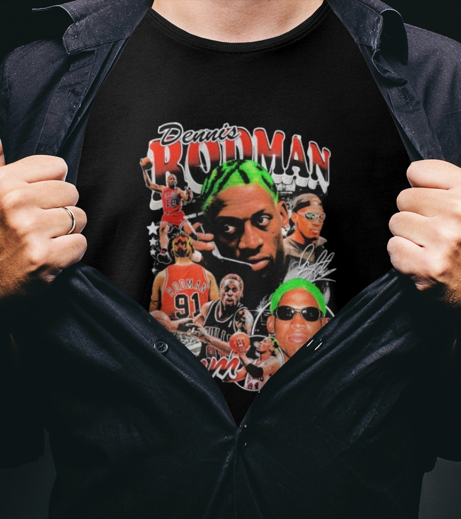 Dennis Rodman 91 The Worm Bulls Basketball Legend Retro Style   T-Shirt