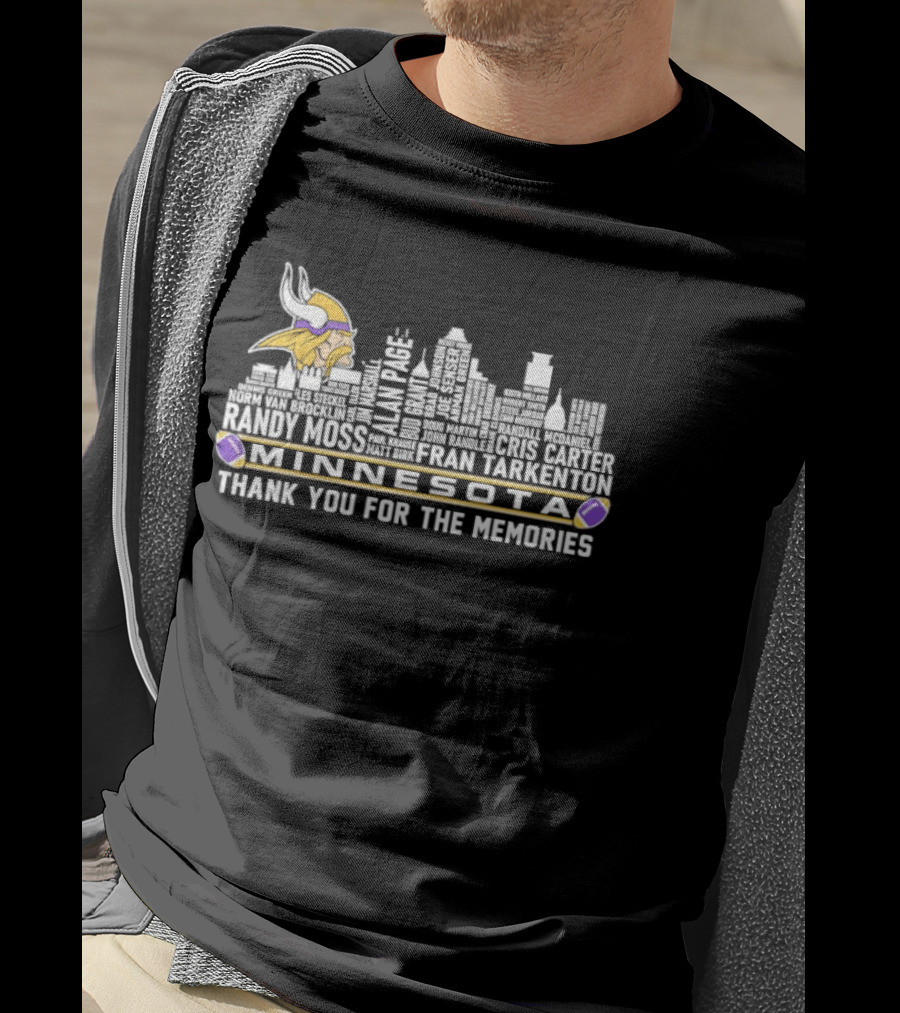 Minnesota Vikings City Skyline Thank You For The Memories With Tarkenton Fran Tarkenton T-Shirt