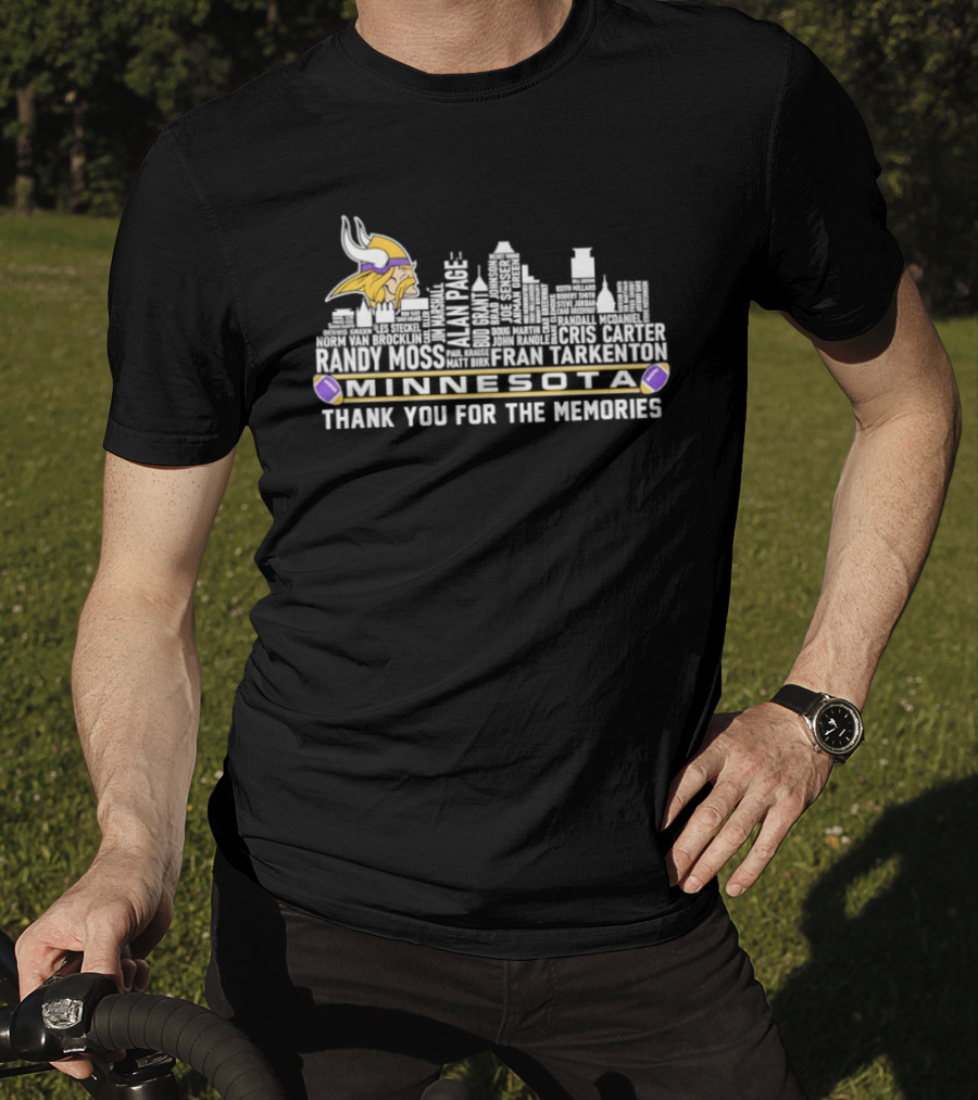 Minnesota Vikings City Skyline Thank You For The Memories With Tarkenton Fran Tarkenton T-Shirt