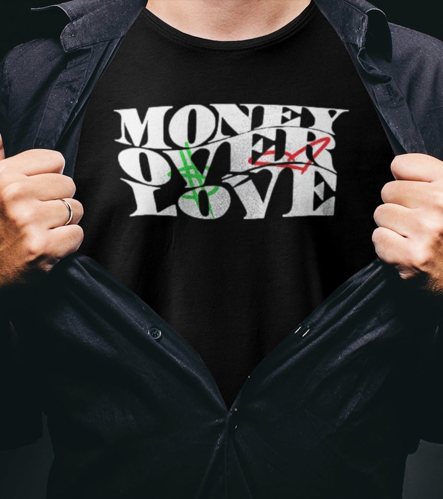 Money Over Love Dollar Heart Contrast T-Shirt