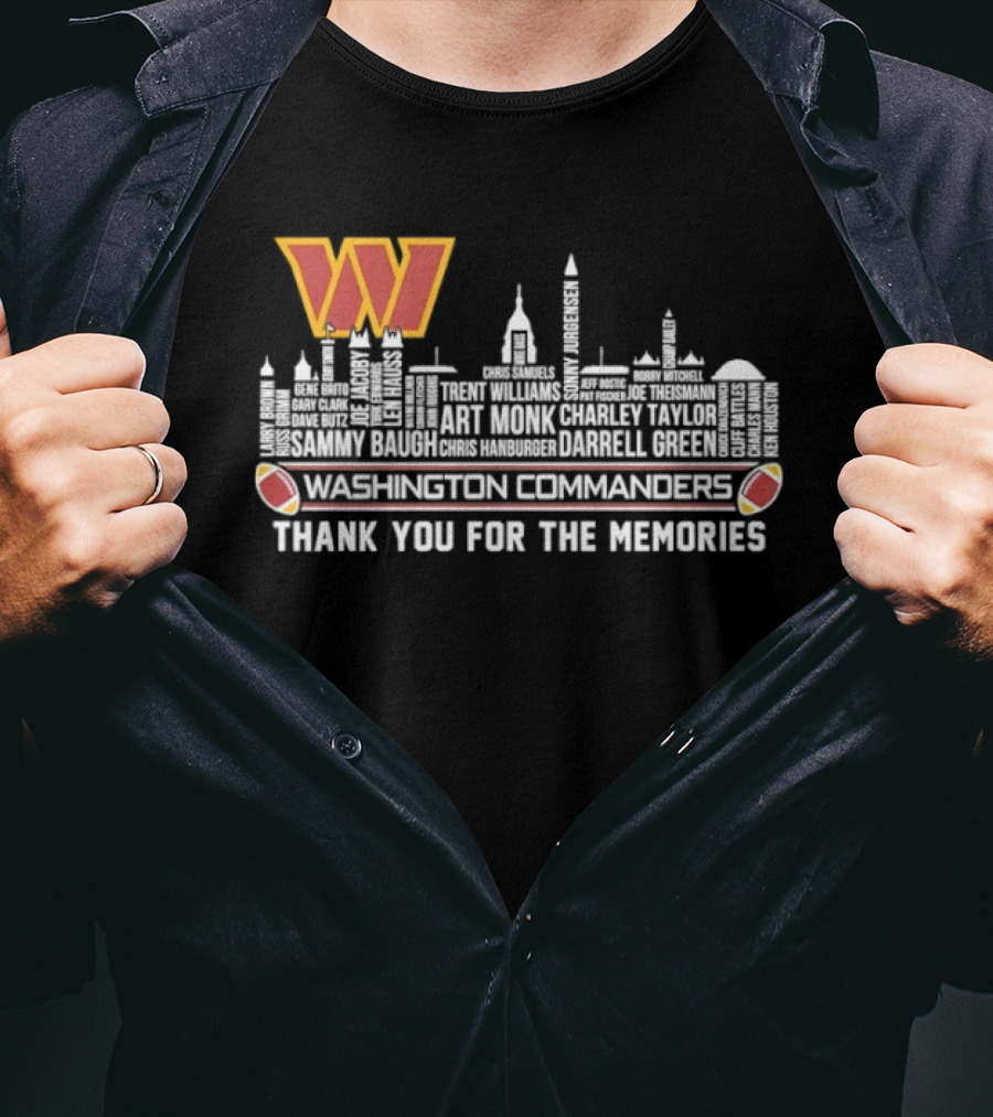Washington Commanders Thank You For The Memories City Skyline W Logo Football Symbols T-Shirt