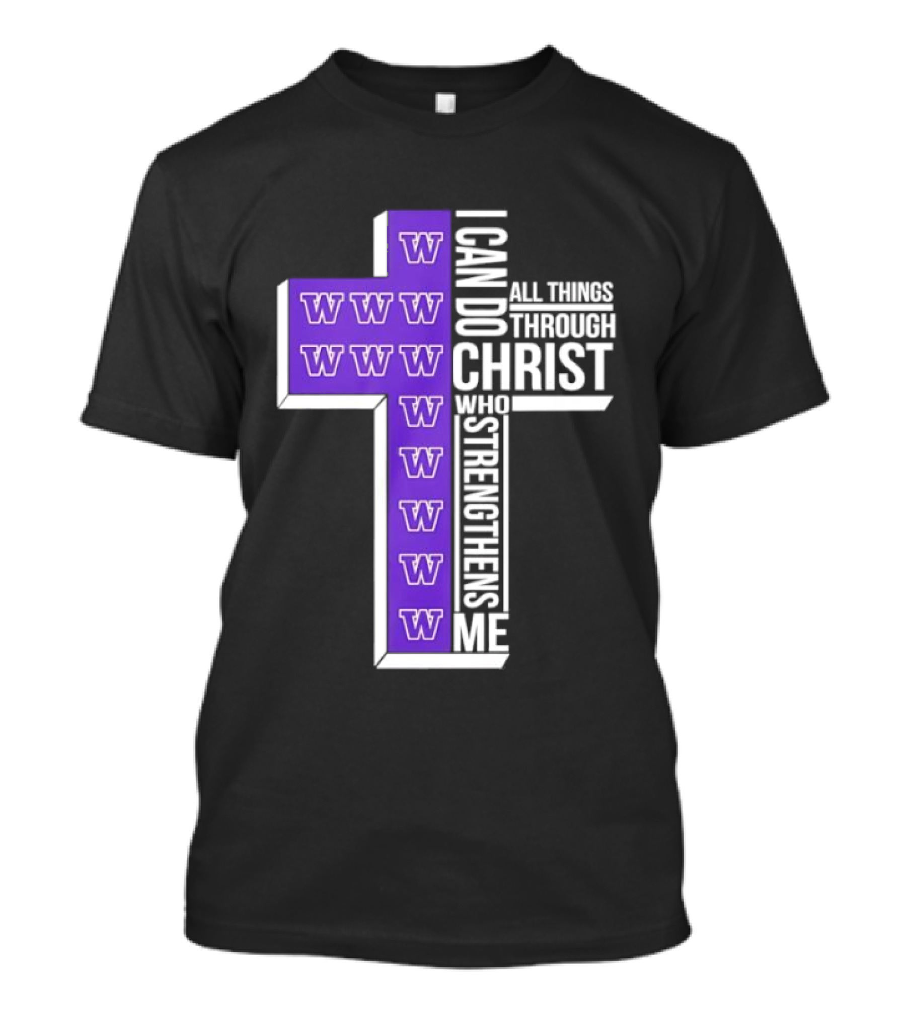 Washington Huskies Cross I Can Do All Things Through Christ Who Strengthens Me T-Shirt