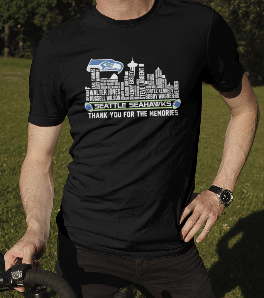 Seattle Seahawks Thank You For The Memories City Skyline Player Names T-Shirt