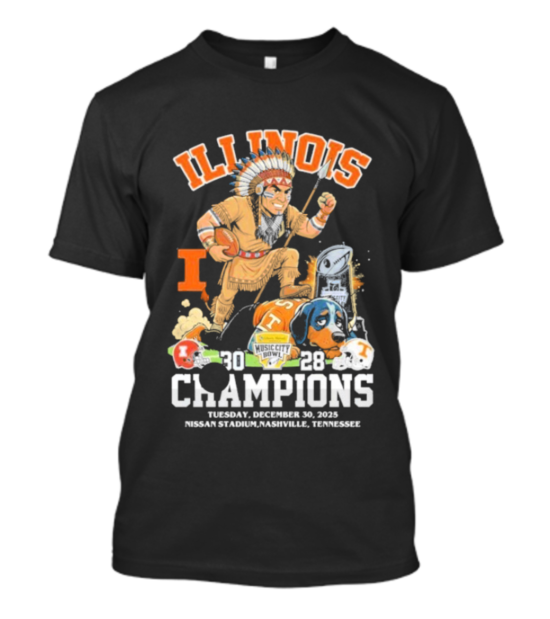 Illinois Fighting Illini Music City Bowl 2025 Champions December 30 Nashville 30 28 Score T-Shirt