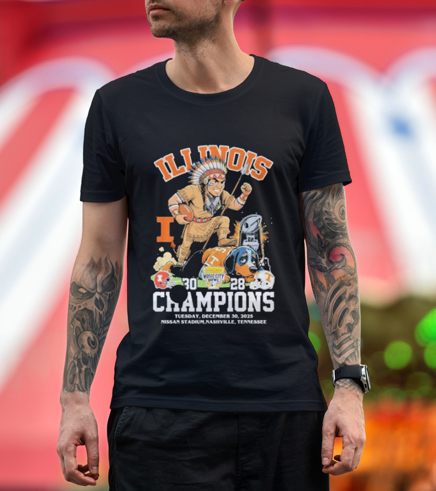 Illinois Fighting Illini Music City Bowl 2025 Champions December 30 Nashville 30 28 Score T-Shirt