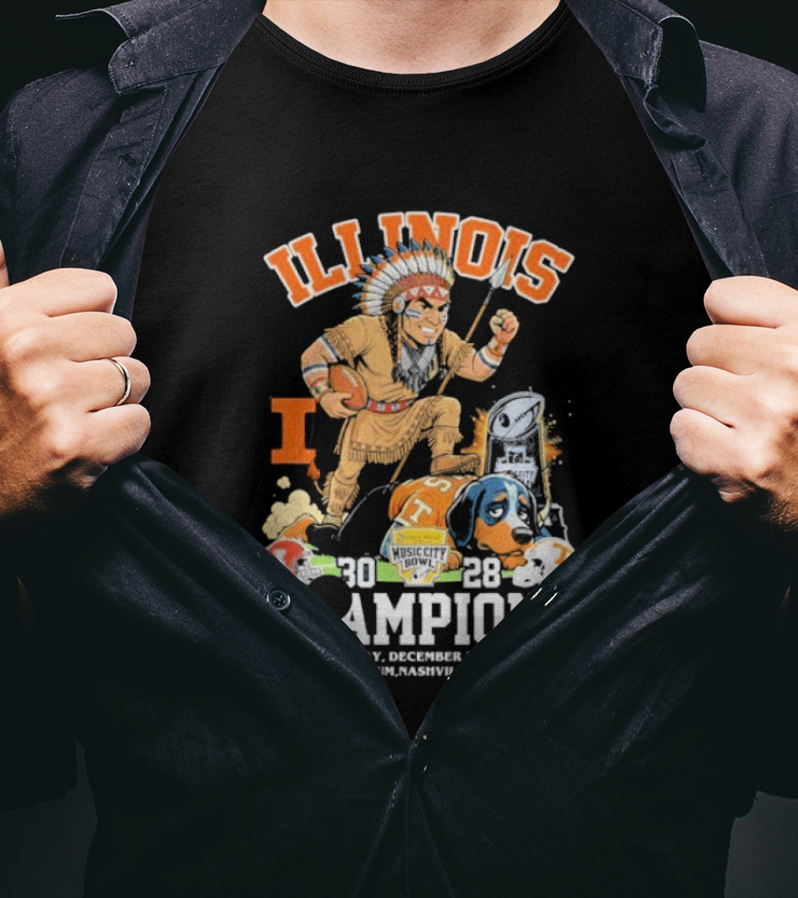Illinois Fighting Illini Music City Bowl 2025 Champions December 30 Nashville 30 28 Score T-Shirt