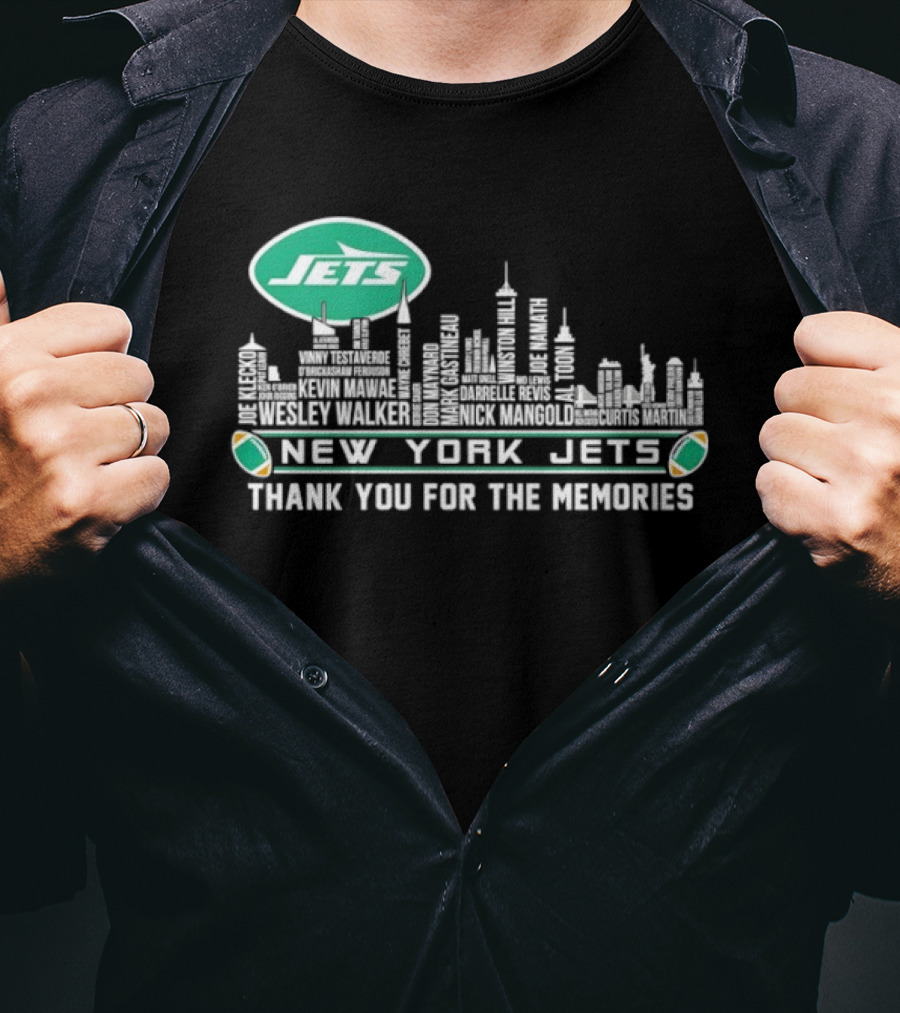 New York Jets Skyline Thank You For The Memories Football T-Shirt