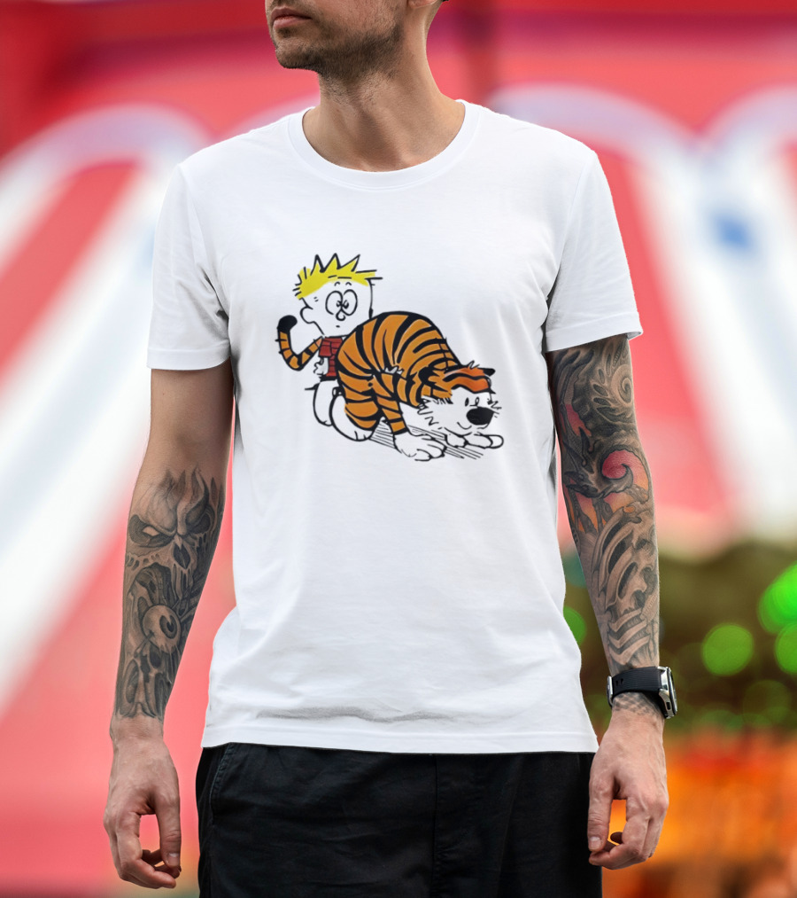 Calvin And Hobbes Tiger Stripe Cartoon Meme T-Shirt