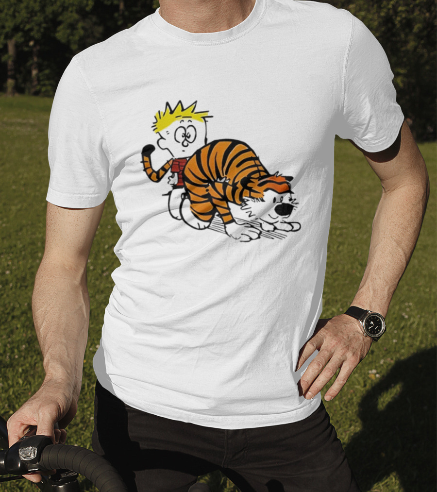 Calvin And Hobbes Tiger Stripe Cartoon Meme T-Shirt
