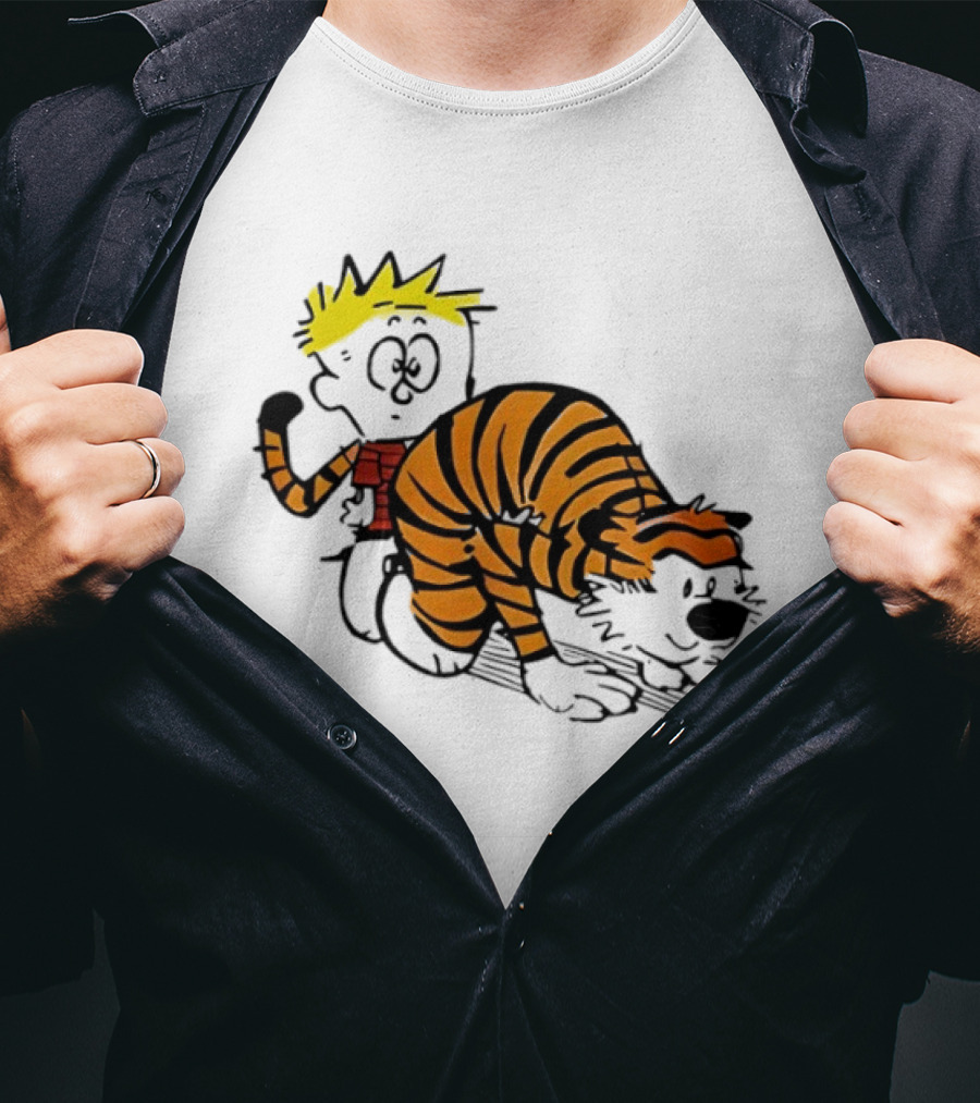 Calvin And Hobbes Tiger Stripe Cartoon Meme T-Shirt