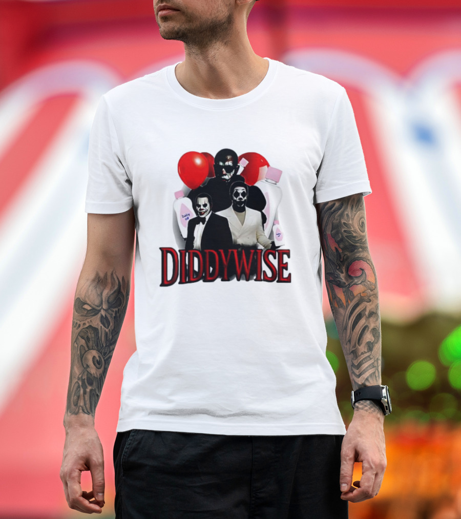 Diddywise Baby Oil Clown Red Balloons Creepy Clown Faces T-Shirt