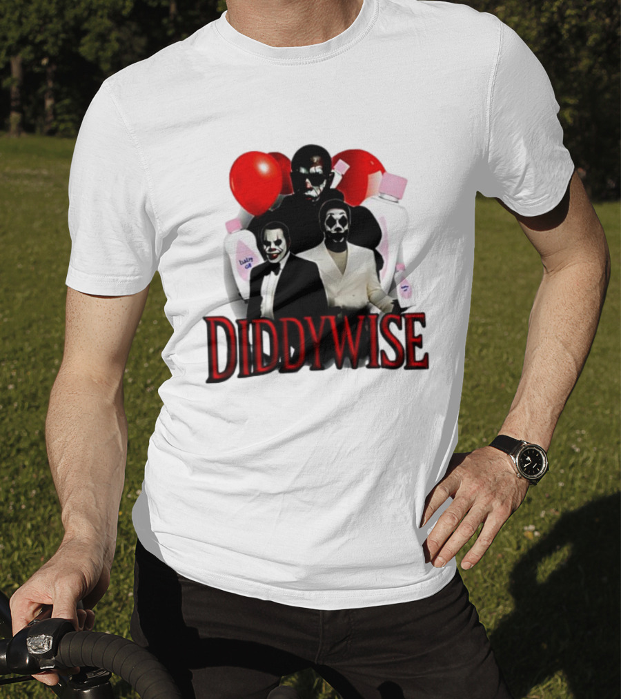 Diddywise Baby Oil Clown Red Balloons Creepy Clown Faces T-Shirt