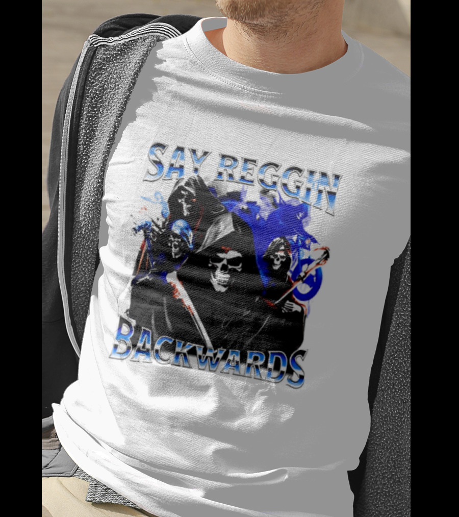 Say Reggin Backwards Skeletons Blue And Red T-Shirt