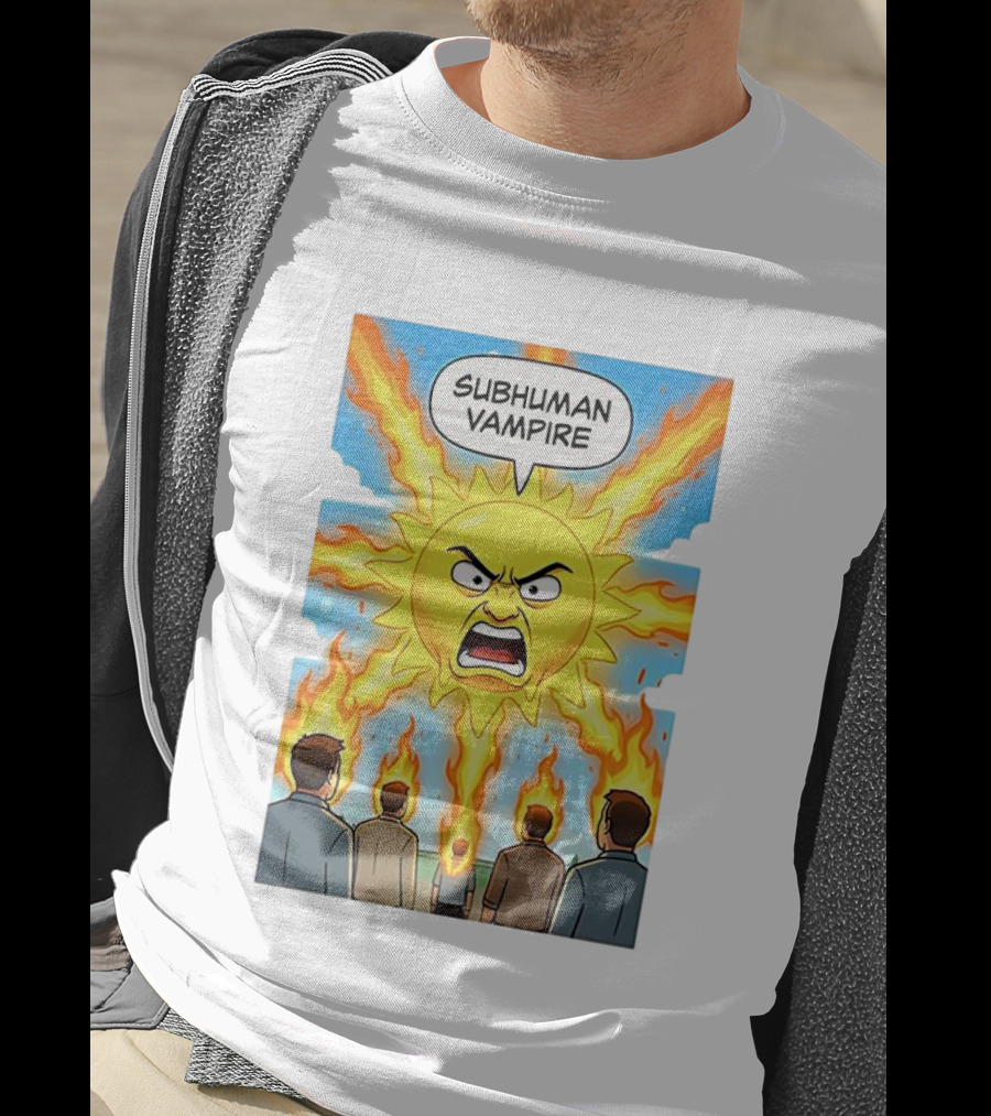 Subhuman Vampire Angry Sun Cartoon With Flames T-Shirt