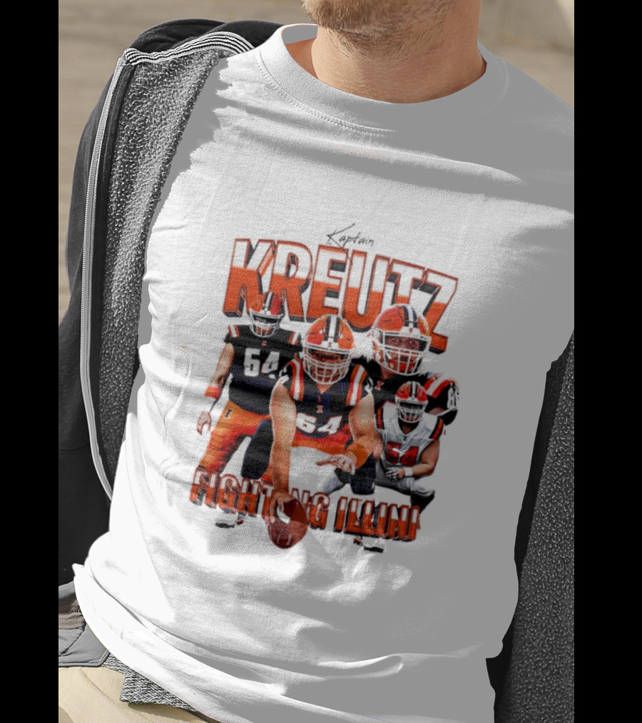 Kreutz Fighting Illini Football Player Action Pose Orange And Blue T-Shirt