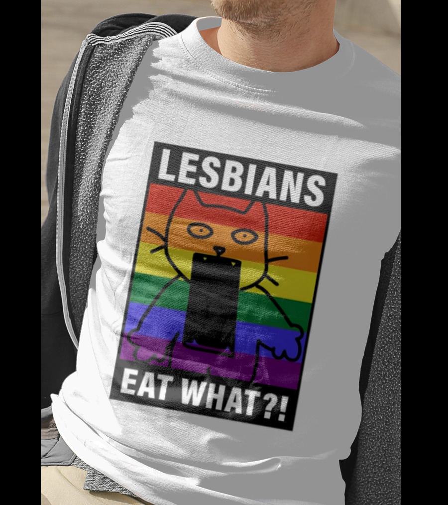 Lesbians Eat What LGBT Cat Rainbow Flag T-Shirt