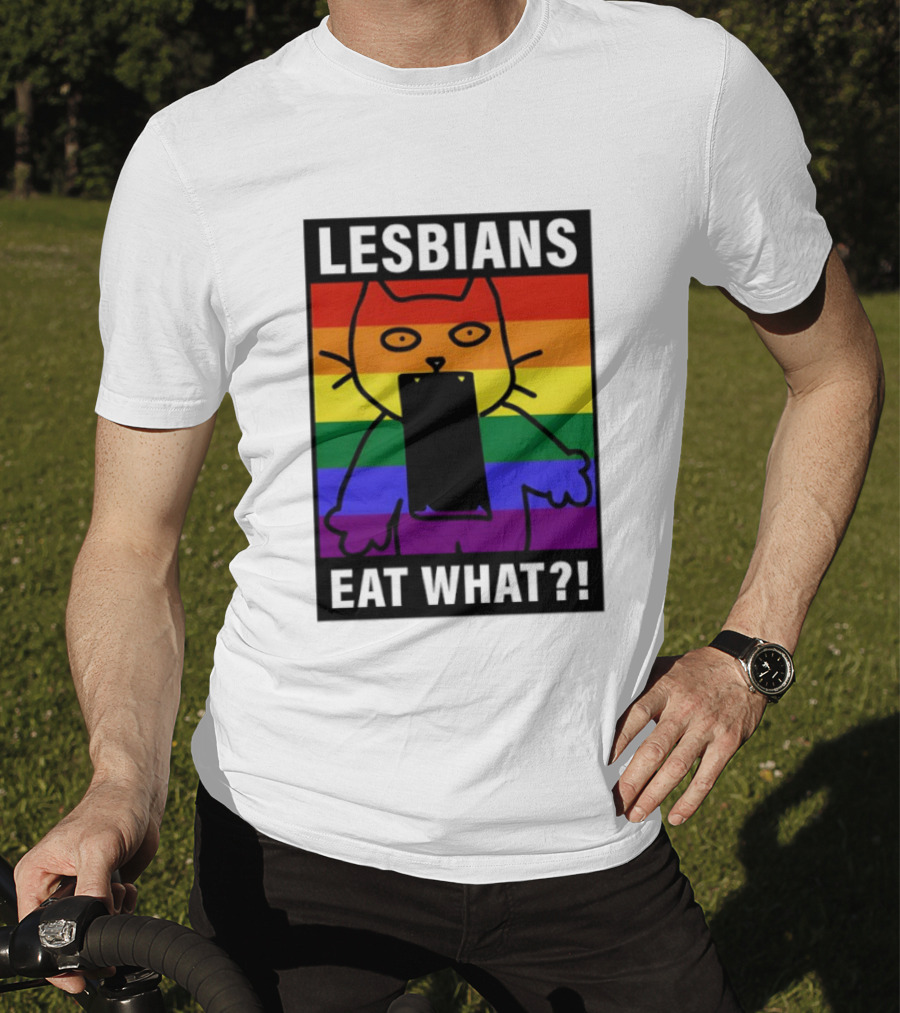 Lesbians Eat What LGBT Cat Rainbow Flag T-Shirt