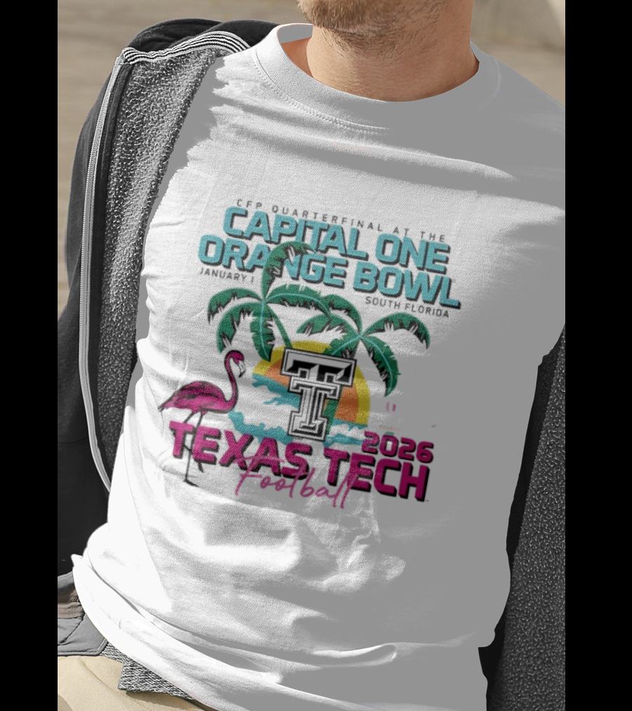 Capital One Orange Bowl Texas Tech Football 2026 Palm Sunset Flamingo T-Shirt