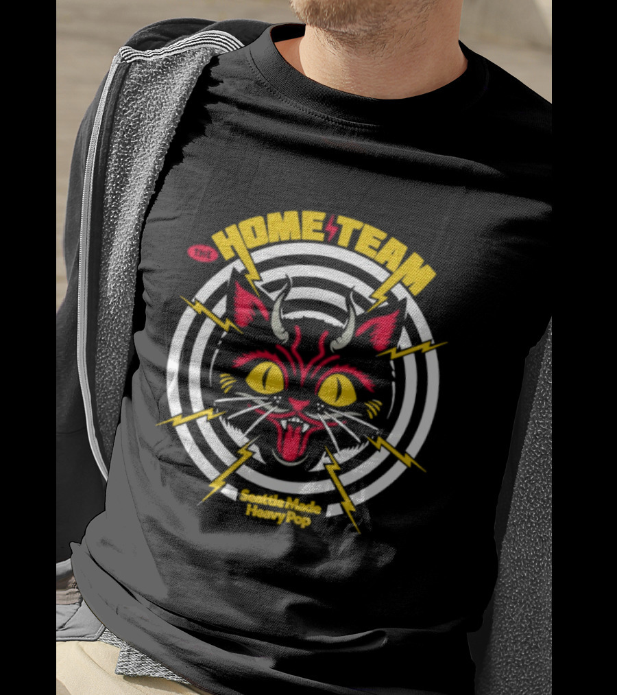 Devil Cat The Home Team Seattle Made Heavy Pop Vibrant Horned Feline With Striking Lightning Bolts T-Shirt