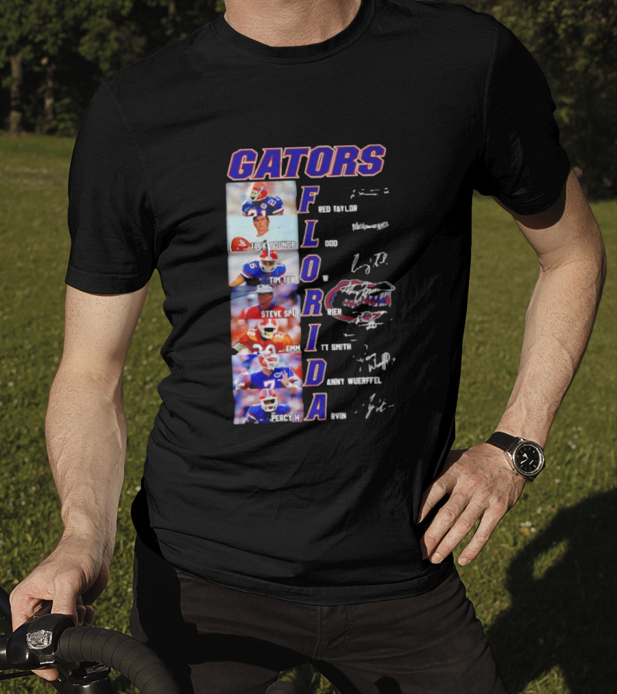 Gators Florida Football Legends Fred Taylor Jack Youngblood Tim Tebow Steve Spurrier Emmitt Smith Danny Wuerffel Percy Harvin Signature Collection T-Shirt