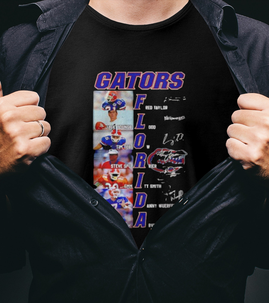 Gators Florida Football Legends Fred Taylor Jack Youngblood Tim Tebow Steve Spurrier Emmitt Smith Danny Wuerffel Percy Harvin Signature Collection T-Shirt